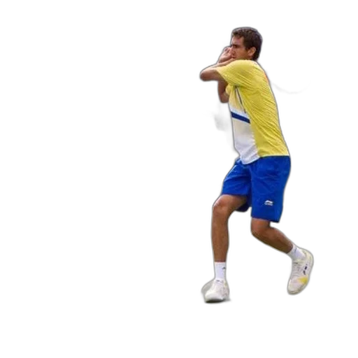 staff, pixel art, 3d render, tennis, player, yellow, shirt, blue transparent PNG cut-out
