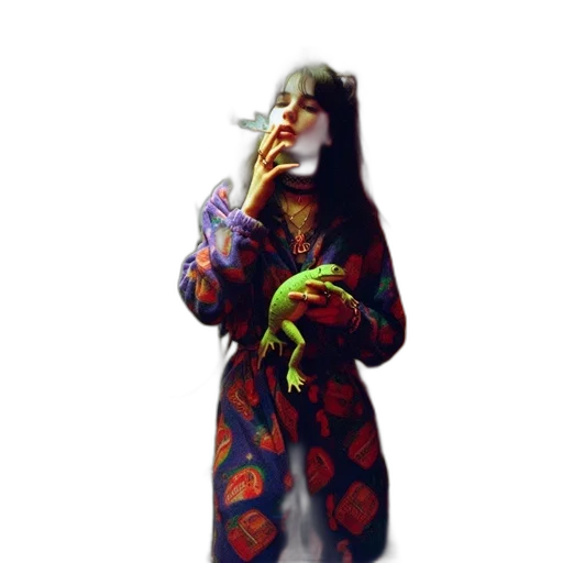 dress, jacket, creature, staff, concept art, photorealistic, vaporwave, oil painting transparent PNG cut-out