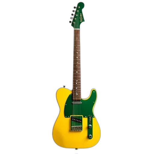 3d render, yellow, electric, guitar, green, pickguard, accents, headstock transparent PNG cut-out