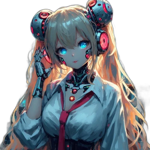 robot, staff, dress, face, anime, cyberpunk, pixel art, concept art transparent PNG cut-out