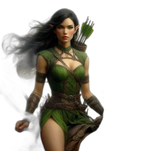 fantasy art, concept art, comic book art, 3d render, green, earth tones, green-armored, woman transparent PNG cut-out