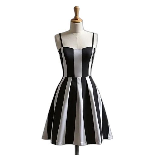dress, 3d render, monochrome, black, white, striped, displayed, mannequin transparent PNG cut-out