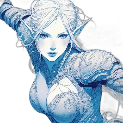 fantasy art, comic book art, concept art, watercolor, blue, pastel, elven, warrior transparent PNG cut-out