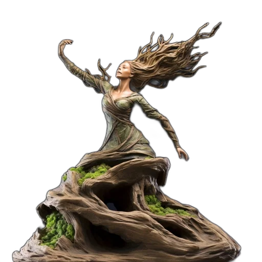 dress, tree, hair, creature, concept art, fantasy art, 3d render, photorealistic transparent PNG cut-out