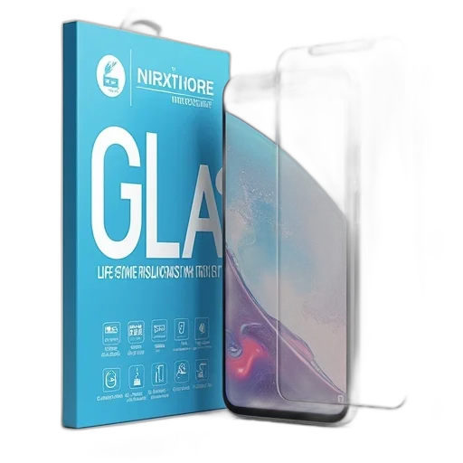 product, packaging, screen, protector, word, glass, prominently, displayed transparent PNG cut-out