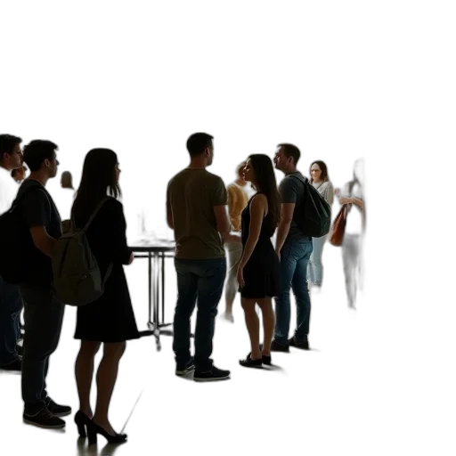 staff, 3d render, concept art, fog, outer space, group, people, gathered transparent PNG cut-out