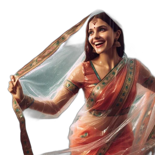 dress, oil painting, photorealistic, pencil sketch, concept art, rain, smiling, woman transparent PNG cut-out