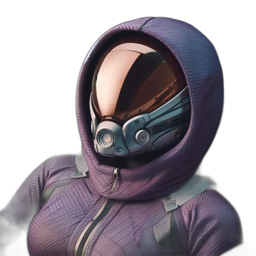 jacket, mask, face, robot, concept art, 3d render, cyberpunk, vaporwave transparent PNG cut-out