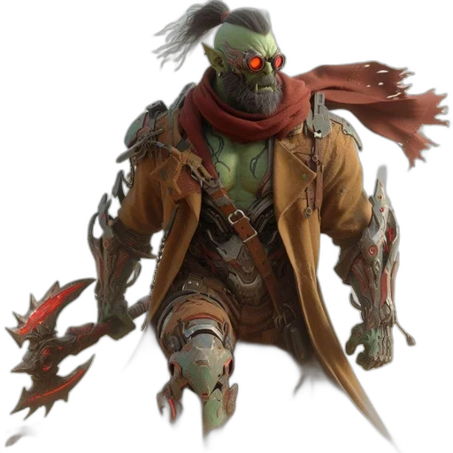 mask, staff, creature, concept art, fantasy art, comic book art, green, earth tones transparent PNG cut-out