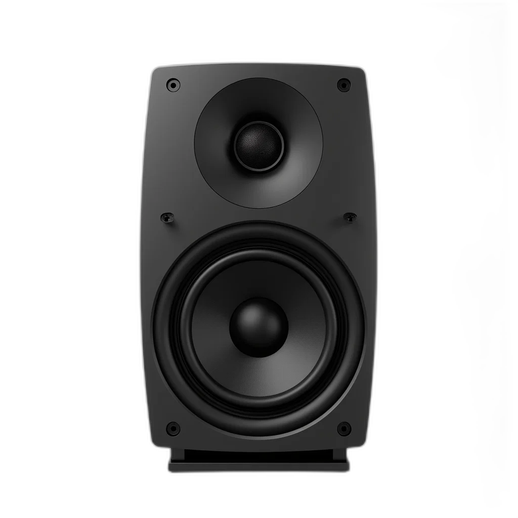 3d render, photorealistic, black, speaker, circular, design, central, grille transparent PNG cut-out