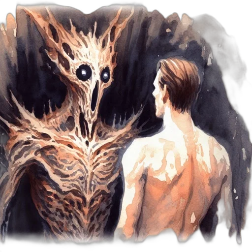 creature, mask, concept art, fantasy art, watercolor, comic book art, underwater, forest transparent PNG cut-out