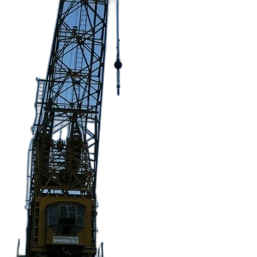 staff, building, robot, weapon, crane, stands, tall, against transparent PNG cut-out