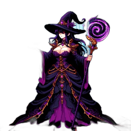 staff, hat, dress, mask, fantasy art, concept art, pixel art, anime transparent PNG cut-out