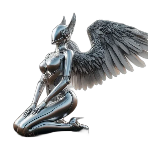 jewelry, concept art, fantasy art, 3d render, comic book art, metallic, winged, figure transparent PNG cut-out