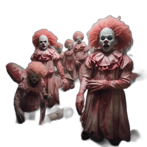 creature, concept art, 3d render, unsettling, scene, featuring, macabre, clowns transparent PNG cut-out