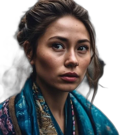 face, jewelry, jacket, dragon, photorealistic, oil painting, fantasy art, earth tones transparent PNG cut-out