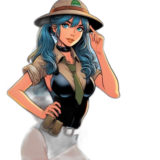 hat, staff, anime, comic book art, cartoon, concept art, blue, green transparent PNG cut-out