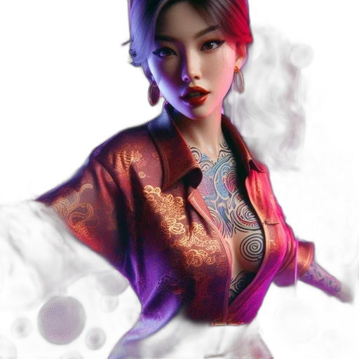 jacket, face, staff, photorealistic, fantasy art, concept art, cyberpunk, neon lights transparent PNG cut-out