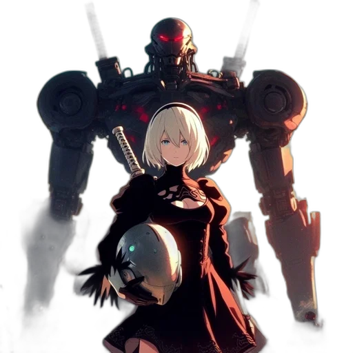 robot, weapon, sword, jacket, concept art, cyberpunk, anime, pixel art transparent PNG cut-out