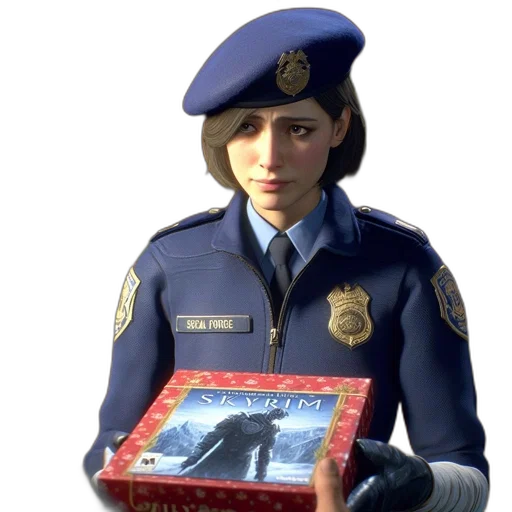 weapon, jacket, face, concept art, photorealistic, 3d render, woman, security transparent PNG cut-out