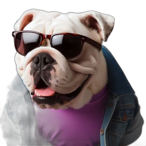 jacket, animal, 3d render, photorealistic, vaporwave, cartoon, playful, bulldog transparent PNG cut-out