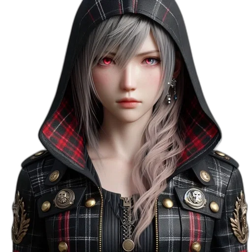 jacket, face, hair, concept art, fantasy art, photorealistic, 3d render, dark transparent PNG cut-out