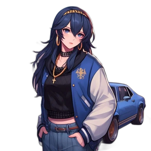 jacket, car, staff, weapon, anime, pixel art, concept art, fantasy art transparent PNG cut-out