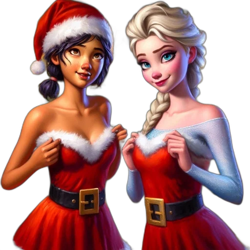 concept art, fantasy art, 3d render, comic book art, snow, two, animated, females transparent PNG cut-out