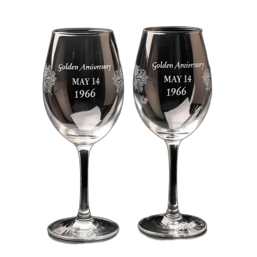 two, clear, wine, glasses, frosted, design, stems, each transparent PNG cut-out