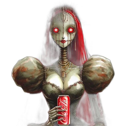 robot, bottle, weapon, creature, concept art, fantasy art, comic book art, pixel art transparent PNG cut-out