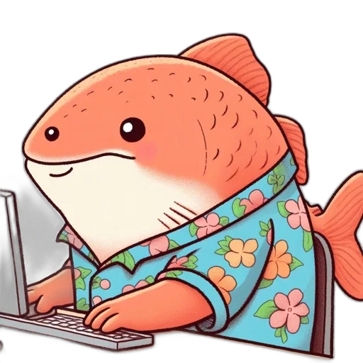 animal, creature, staff, vaporwave, concept art, anthropomorphic, fish, uses transparent PNG cut-out