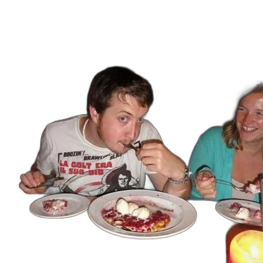 food, two, people, enjoying, dessert, restaurant, candle, table transparent PNG cut-out