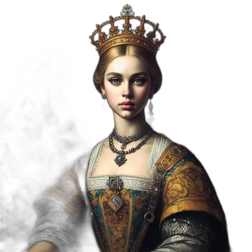 crown, jewelry, dress, photorealistic, fantasy art, concept art, oil painting, regal transparent PNG cut-out
