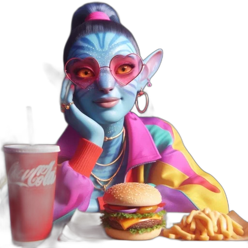 creature, food, animal, robot, vaporwave, concept art, 3d render, photorealistic transparent PNG cut-out