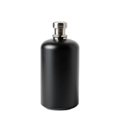 bottle, dress, jewelry, weapon, 3d render, photorealistic, black, cylindrical transparent PNG cut-out
