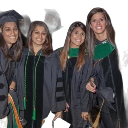 staff, group, graduates, black, gowns, green, hoods, pose transparent PNG cut-out