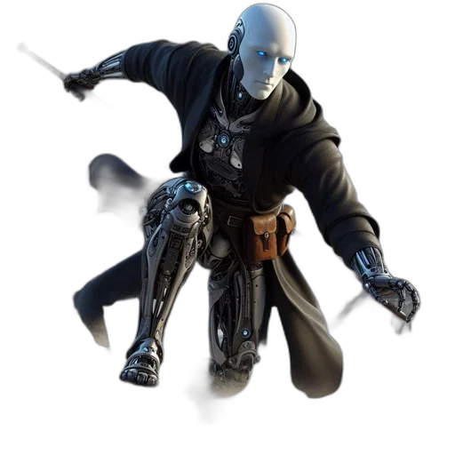 robot, sword, staff, weapon, concept art, 3d render, fantasy art, cyberpunk transparent PNG cut-out