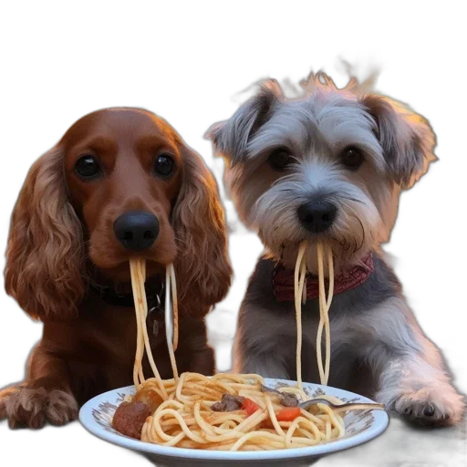 food, animal, photorealistic, 3d render, two, dogs, sit, cobblestone transparent PNG cut-out