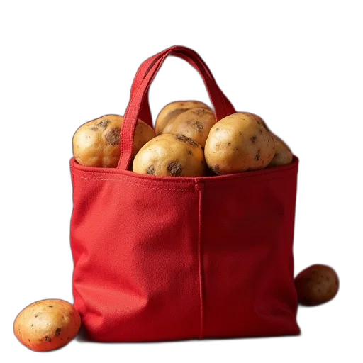 food, jacket, photorealistic, red, art, bag, potatoes transparent PNG cut-out