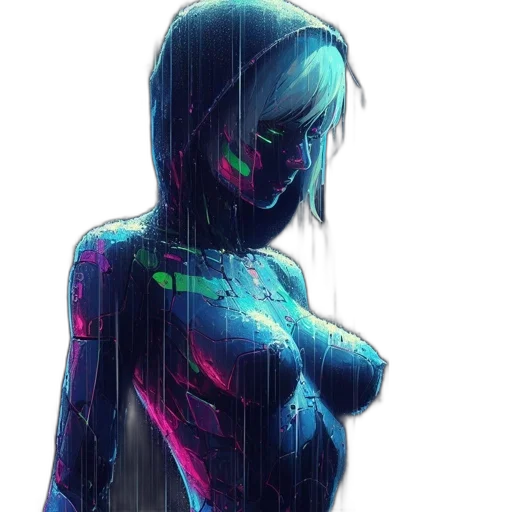 dress, robot, jacket, cyberpunk, comic book art, concept art, pixel art, neon lights transparent PNG cut-out