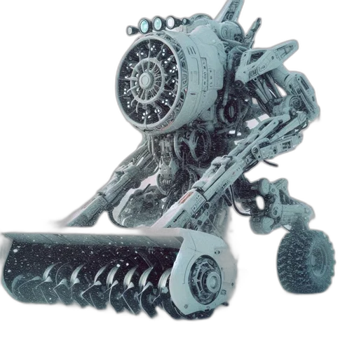 robot, weapon, car, concept art, 3d render, photorealistic, large, snowplow-like transparent PNG cut-out
