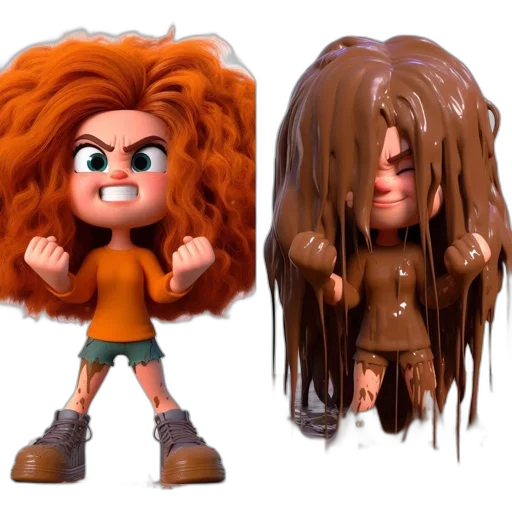 hair, 3d render, concept art, cartoon, two, identical, female, characters transparent PNG cut-out
