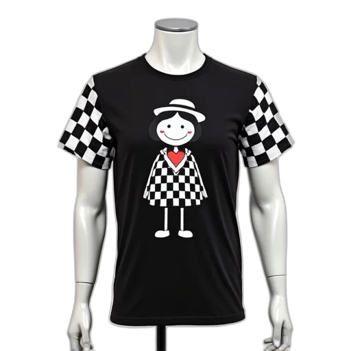 cartoon, 3d render, concept art, monochrome, mannequin, wearing, black, t-shirt transparent PNG cut-out