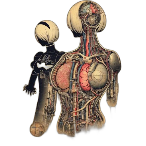 robot, jewelry, dress, staff, concept art, 3d render, comic book art, fantasy art transparent PNG cut-out