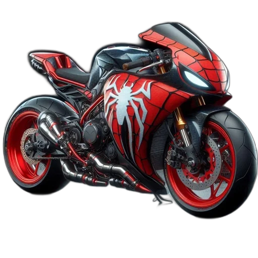 photorealistic, concept art, 3d render, comic book art, detailed, red, black, motorcycle transparent PNG cut-out