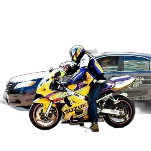 car, photorealistic, concept art, 3d render, person, colorful, helmet, jacket transparent PNG cut-out