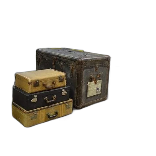 furniture, jewelry, 3d render, collection, vintage, suitcases, trunks, displayed transparent PNG cut-out
