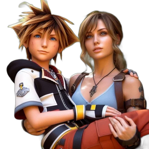 concept art, 3d render, fantasy art, photorealistic, two, animated, characters, stand transparent PNG cut-out