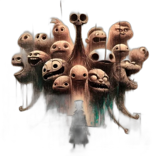 mask, tree, staff, face, concept art, fantasy art, 3d render, comic book art transparent PNG cut-out