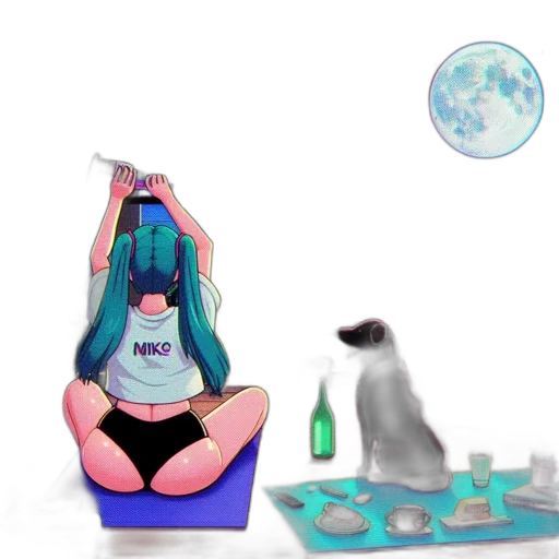 creature, vaporwave, concept art, anime, cartoon, outer space, night, underwater transparent PNG cut-out